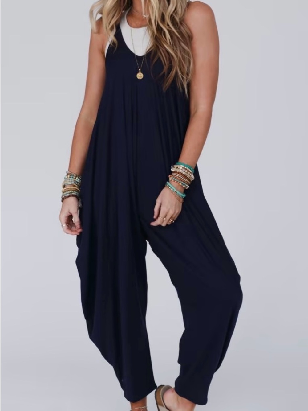 Three Bird Nest Navy Sleeveless Harem Jumpsuit